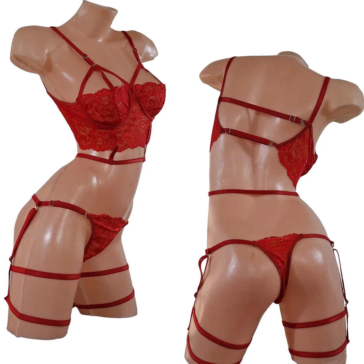 Conjunto Lenceria con Portaligas y Arnes (art 2017) Talle 85 al 120 - Imagen 5