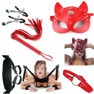 Kit Sado Bondage + Arnes Amarre de Cuello + Latigo + Mordaza + Pinza de Pezones (5 Articulos): imagen 3