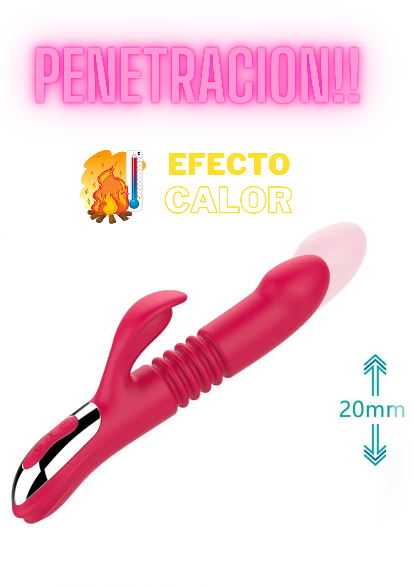Vibrador Stretch 12 funciones con Penetración y Calentador - Sube y Baja: imagen 2